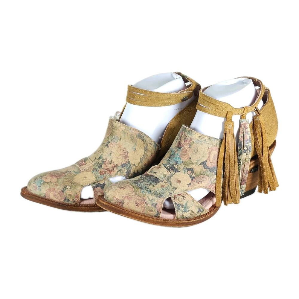 Miss Macie Mercy Me Women's US9 Floral Distressed Leather Tassel Fringe Booties